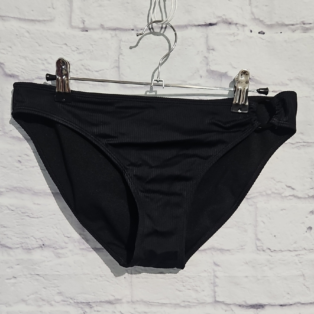 No Boundaries Black Ribbed Bikini Bottom with Side Ring